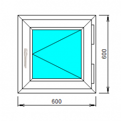 Окно ПВХ одностворчатое поворотное 600×600 мм Exprof  58 (СП24)