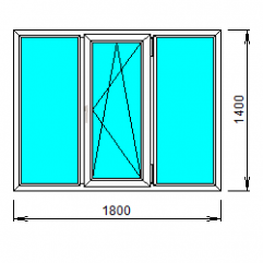 Окно ПВХ трехстворчатое поворотно-откидное  1800×1400 мм  Exprof  58 (СП32)