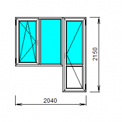 Балконный блок (двустворчатое поворотно-откидное окно) 2040×2150 мм   GRAIN -Nordprof 58 (СП24)