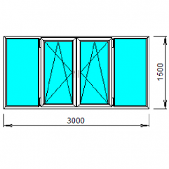 Лоджия (четырехстворчатое поворотно-откидное окно) 3000×1500 мм  VEKA WHS60 (СП32)